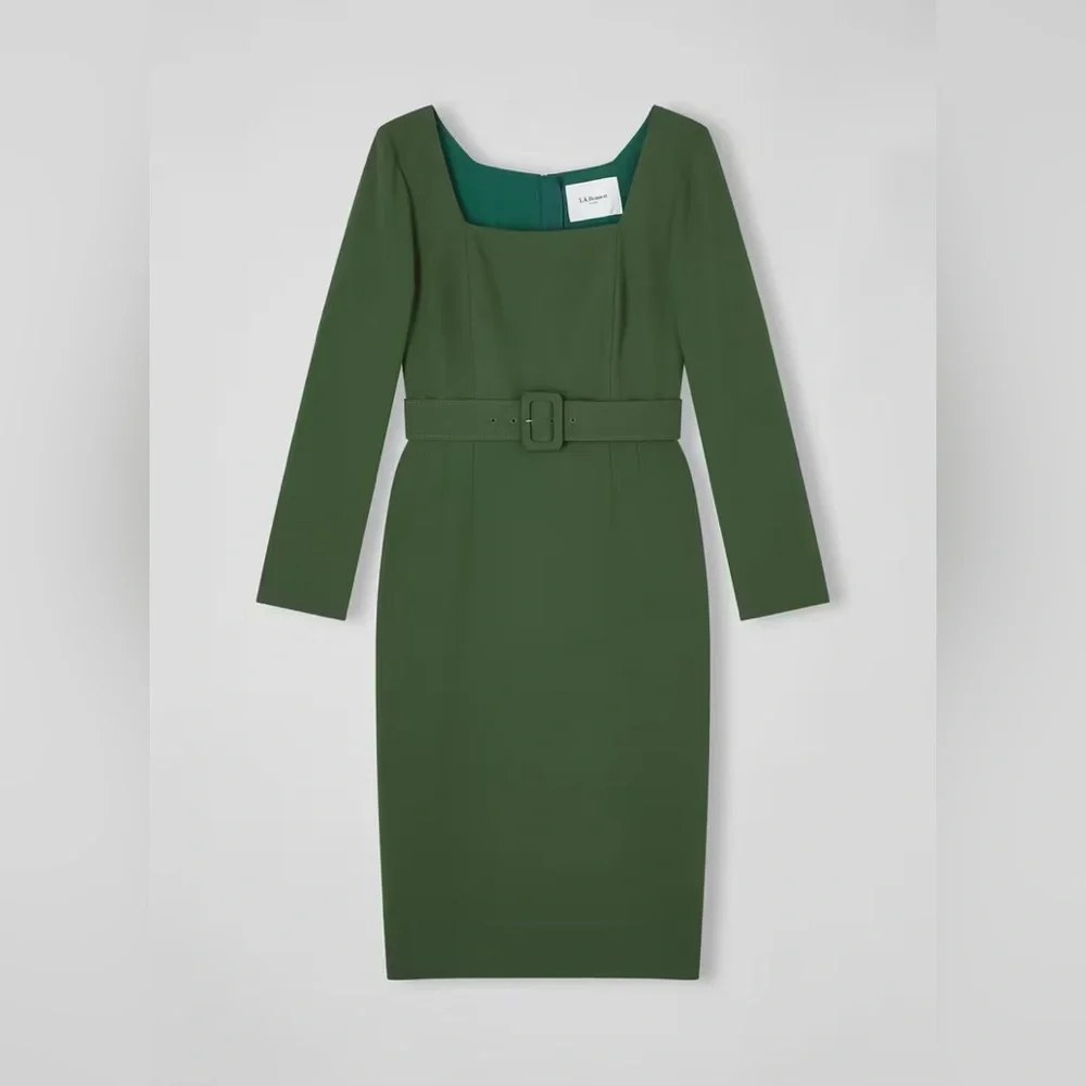 L.K. Bennett Carrington Green Recycled Polyester Blend Square Neck Dress - Picture 5 of 16